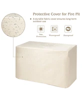 Gymax 7PCS Patio Rattan Furniture Set Fire Pit Table Cover Cushion
