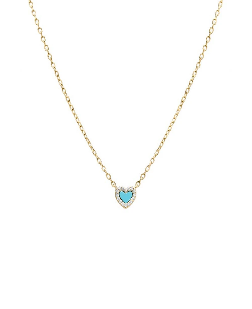 By Adina Eden Mini Pave Colored Gemstone Heart Pendant Necklace