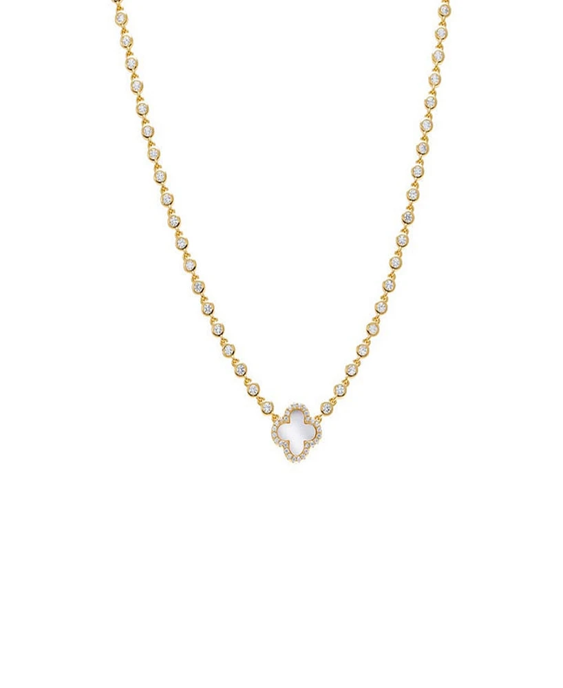 By Adina Eden Pave Outline Four Leaf Clover Cubic Zirconia Necklace