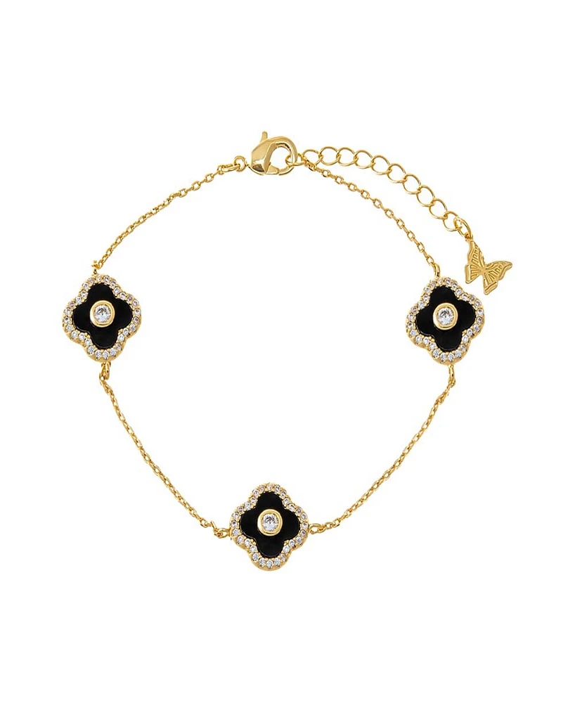 By Adina Eden Multi Pave Outlined Colored Stone Clover Bracelet
