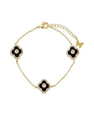By Adina Eden Multi Pave Outlined Colored Stone Clover Bracelet