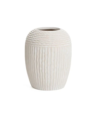 LuxenHome Beige Ribbed Round 15.2-Inch Tall MgO Vase