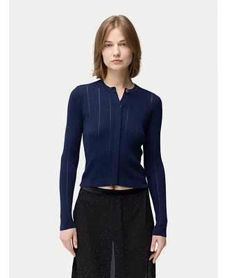 Gobi Cashmere Women's Hidden Button-Front Silk Cardigan