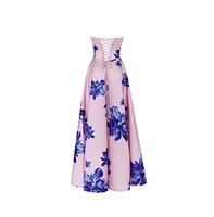 Milla Women's Dainty pink A-line maxi dress with blue-flowered pattern