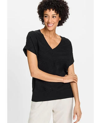 Olsen Women's Stitch Interest Sleeve Sweater