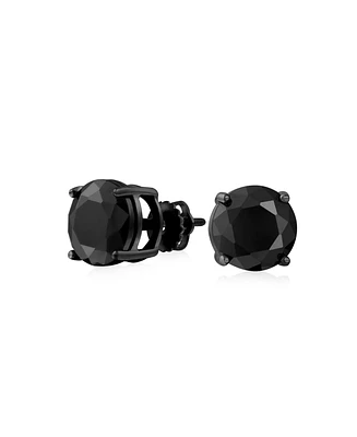 Bling Jewelry Black Round Solitaire Cubic Zirconia Stud Earrings Cz Screw back Black Plated Sterling Silver