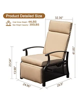 Adjustable Patio Recliner Chair Metal Outdoor Lounge with Flip Table Push Back, Angle, 6.8'' Removable Cushions, Support 350lbs, Navy