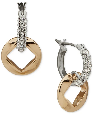 Karl Lagerfeld Paris Two-Tone Square-Cut Hoop Charm Pave Hoop Earrings