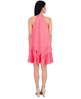 kensie Women's Satin Mock Neck Trapeze Dress