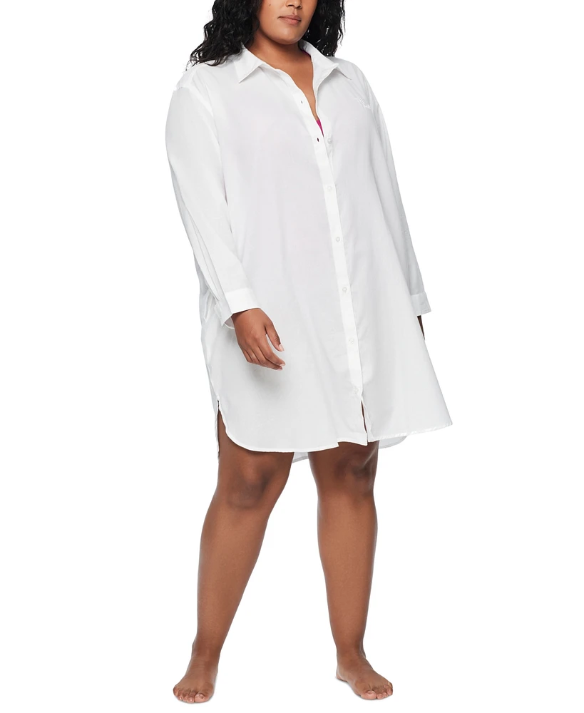 Lauren Ralph Plus Cotton Maxi Beach Shirtdress