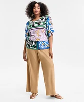I.n.c. International Concepts Plus Mixed-Print Side-Ruched Top, Exclusively at Macy's