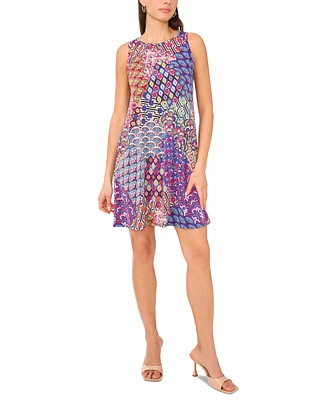 Msk Women's Mixed-Print Keyhole-Back Swing Dress