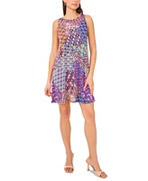 Msk Women's Mixed-Print Keyhole-Back Swing Dress
