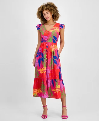 Sandra Darren Women's V-Neck Flutter-Sleeve Midi Dress