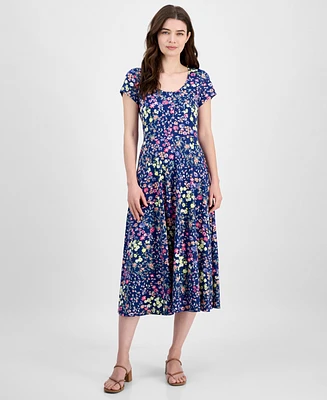 Sandra Darren Women's Floral-Print Scoop-Neck Dress