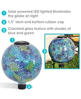 Cool Blooms 10" Mosaic Glass Garden Gazing Globe with Led Solar Light - Set of 2