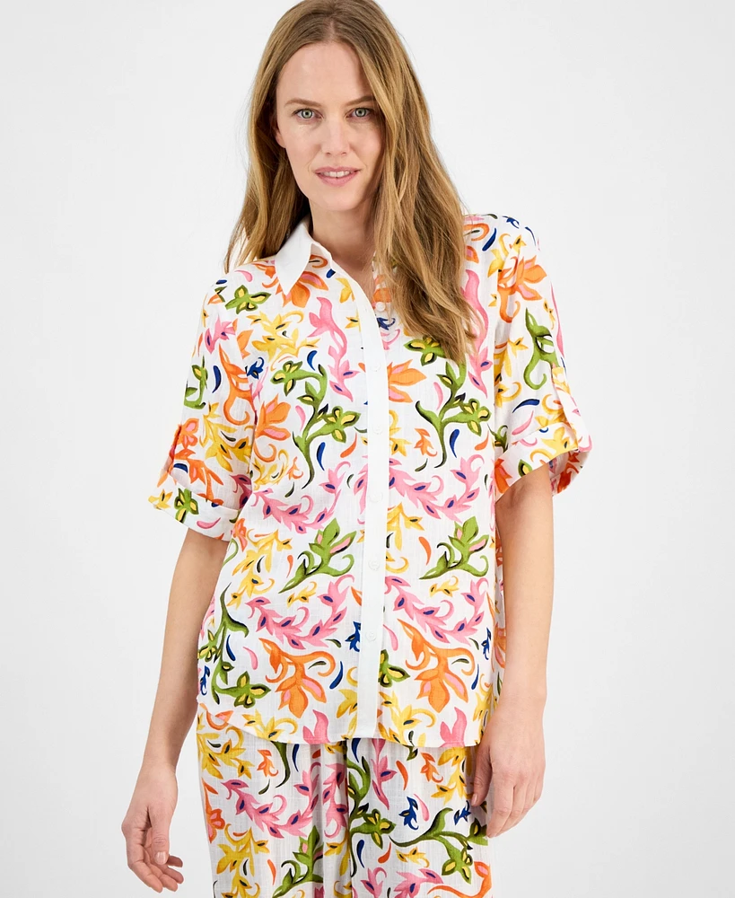 Jm Collection Petite Seline Printed Button-Front Blouse, Exclusively at Macy's