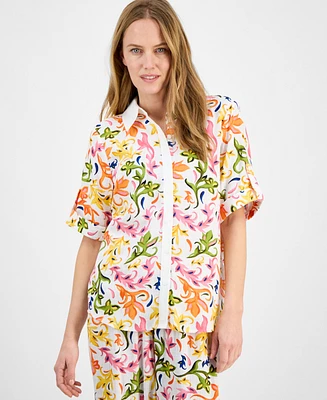 Jm Collection Petite Seline Printed Button-Front Blouse, Exclusively at Macy's