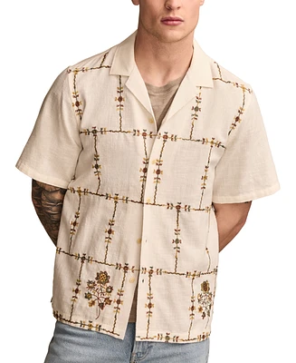 Lucky Brand Men's Short Sleeve Embroidered Button-Front Camp Shirt