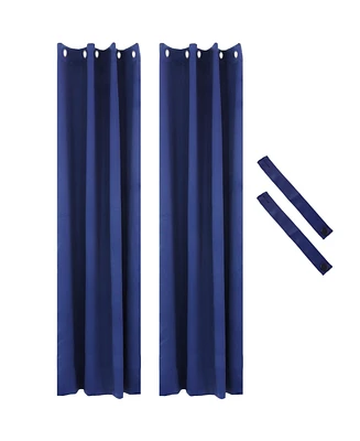 52 x 95-Inch Outdoor Blackout Curtains with Grommet Top - Includes Tiebacks Blue Set of 2