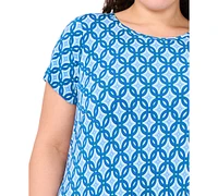 Msk Plus Printed Round-Neck Short-Sleeve Maxi Dress