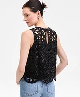 On 34th Women's Sequin Crochet Scallop-Hem Tank, Exclusively at Macy's