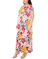 Msk Plus Printed Round-Neck Short-Sleeve Dress