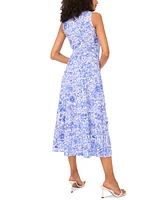 Msk Petite Sleeveless Smocked-Waist Split-Neck Dress
