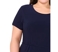 Msk Plus Round-Neck Short-Sleeve Godet-Pleat Dress