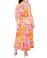 Msk Plus Split-Neck Sleeveless Tiered Challis Maxi Dress