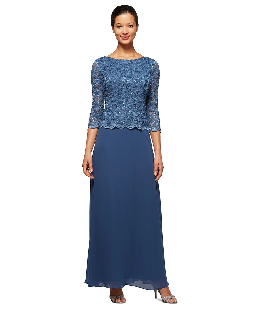 Alex Evenings Petite Lace-Bodice Gown