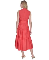 Vince Camuto Petite Cotton Belted Sleeveless Tiered Midi Dress