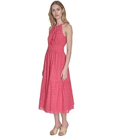 Vince Camuto Petite Cotton Tie-Neck Sleeveless Tiered Dress