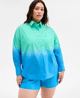 On 34th Trendy Plus Size Ombre Rhinestone Shirt Ombre Drawstring Shorts Exclusively At Macys