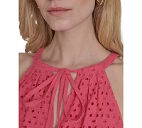 Vince Camuto Petite Cotton Tie-Neck Sleeveless Tiered Dress