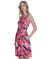 Vince Camuto Plus Printed Scuba Fit & Flare Dress
