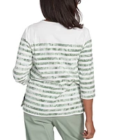 Alfred Dunner Petite Striped Embroidered Top