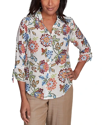 Alfred Dunner Petite Floral-Print Tie-Sleeve Shirt