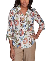 Alfred Dunner Petite Floral-Print Tie-Sleeve Shirt