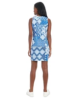 London Times Women's Round-Neck Sleeveless Shift Dress