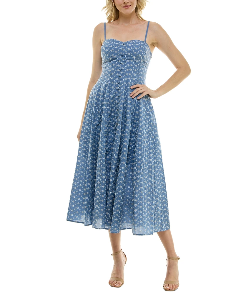 Taylor Petite Sweetheart-Neck Embroidered Midi Dress
