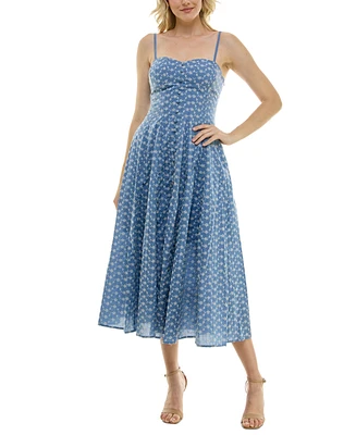 Taylor Petite Sweetheart-Neck Embroidered Midi Dress