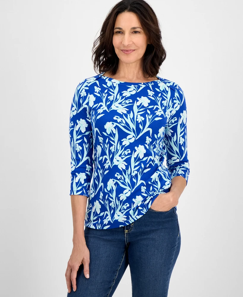Style & Co Women's Printed Pima Cotton 3/4-Sleeve Top, Exclusively at Macy's