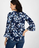 Style & Co Women's Printed Pintuck Ruffle Sleeve Top