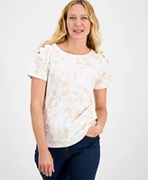 Style & Co Women's Cotton Printed Button-Shoulder Top, Exclusively at Macy's
