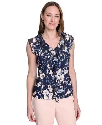 Tommy Hilfiger Women's Floral-Print Ruffle V-Neck Top