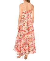 Msk Petite Printed V-Neck Sleeveless Tiered Maxi Dress