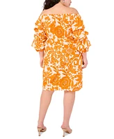 Msk Plus Printed Cotton Off-The-Shoulder Dress