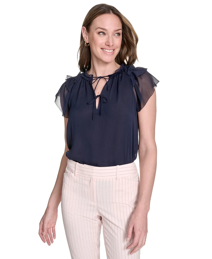 Tommy Hilfiger Women's Split-Neck Flutter-Sleeve Blouse