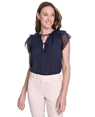 Tommy Hilfiger Women's Split-Neck Flutter-Sleeve Blouse